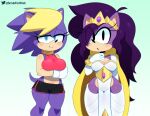  archie_comics bernadette_hedgehog black_eyes blonde_hair blue_eyes bottomwear breasts cleavage clothed clothing crown female fur hair hi_res mother parent purple_body purple_fur purple_hair queen queen_aleena_hedgehog royalty shorts smile somescrub sonic_the_hedgehog_(archie) sonic_the_hedgehog_(comics) sonic_the_hedgehog_(series) sonic_underground wide_hips 