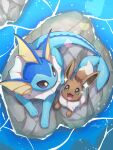  absurd_res ambiguous_gender bird&#039;s-eye_view blue_body blue_skin brown_body brown_fur brown_inner_ear canid canine day detailed_background digital_media_(artwork) dipstick_tail duo ear_fins eevee eeveelution feral fin frill_(anatomy) fur green_eyes head_fin hi_res high-angle_view long_ears looking_at_another mammal multicolored_body multicolored_fur multicolored_skin multicolored_tail neck_frill neck_tuft nintendo nude nullma open_mouth open_smile outside paws pok&eacute;mon pok&eacute;mon_(species) purple_eyes quadruped river rock sitting smile sparkles tail_fin tuft two_tone_body two_tone_fur two_tone_skin two_tone_tail vaporeon video_games water white_body white_fur 
