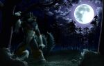  anthro bayzan black_body black_fur brown_body brown_fur canid canine detailed_background digital_media_(artwork) fangs feral fluffy fluffy_tail fog forest full_moon fur glowing glowing_eyes hair hi_res lagomorph leporid male mammal moon muscular muscular_anthro muscular_male night night_sky outside pecs plant rabbit sky solo star starry_sky tall_lizzard_(artist) tree were werecanid werecanine werewolf white_body white_fur 