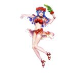  1girl bangs bare_arms bikini blue_eyes blue_hair bracelet breasts bunbun capelet fire_emblem fire_emblem:_the_binding_blade fire_emblem_heroes flower full_body hair_ornament head_wreath hibiscus high_heels highres holding jewelry legs lilina_(fire_emblem) long_hair looking_at_viewer medium_breasts navel official_art open_mouth red_bikini sandals shiny shiny_hair smile solo stomach swimsuit toeless_footwear toes transparent_background updated_art 