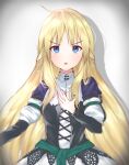  ahoge angry blonde_hair blue_eyes hand_on_own_chest long_hair princess serious shadow simple_background very_long_hair white_background yggdra_union yggdra_yuril_artwaltz yuriririril 