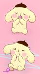  :3 absurd_res blush brain_freeze canid canine canis damian_dword dessert domestic_dog feral food hi_res ice_cream mammal pompompurin sanrio 