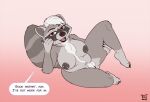  anthro big_breasts breasts chest_tuft clothing female fluffy fluffy_tail fur genitals grey_body grey_fur hair half-closed_eyes hyenatig_(artist) legwear looking_at_viewer mammal narrowed_eyes nude overweight overweight_anthro overweight_female presenting procyonid pubes pussy raccoon raised_leg seductive short_stack solo striped_tail stripes thigh_highs tuft whiskers white_hair 