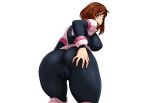  anus ass ass_grab bodysuit boku_no_hero_academia breasts brown_eyes brown_hair cameltoe jmg short_hair skintight third-party_edit uraraka_ochako white wristwear 