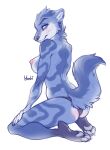  absurd_res anthro bedroom_eyes breasts canid canine canis clothing female goji_(gojiralaluna) hi_res lingerie looking_at_viewer looking_back mammal mostly_nude narrowed_eyes seductive solo solo_focus wolf yoshinc 