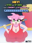 amy_rose anthro bent_over big_breasts breasts cleavage clothed clothing dialogue eulipotyphlan female fibs green_eyes hammer hand_on_hip hanging_breasts hedgehog hi_res huge_breasts looking_at_viewer mammal nipples open_mouth puffy_nipples solo sonic_the_hedgehog_(series) tools wide_hips 