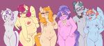  2021 absurd_res anthro anthrofied big_breasts blue_body blush breasts cloudy_quartz_(mlp) cookie_crumbles_(mlp) crotch_tuft currentlytr_ash ear_piercing embarrassed equid equine eyes_closed eyewear female friendship_is_magic genitals gesture glasses grey_body grey_hair grin group hair hand_on_hip hands_behind_head happy hi_res horn horse jewelry looking_at_viewer mammal mature_female mostly_nude mrs._shy_(mlp) multicolored_hair my_little_pony necklace nipples nude open_mouth open_smile orange_hair pear_butter_(mlp) pegasus piercing pink_body pony purple_hair pussy red_hair slightly_chubby small_breasts smile standing thick_thighs tuft twilight_velvet_(mlp) two_tone_hair unicorn waving windy_whistles_(mlp) wings yellow_body 