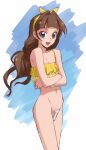  1girl amanogawa_kirara brown_hair go!_princess_precure hairband long_hair looking_at_viewer maebari nadeara_bukichi navel open_mouth precure purple_eyes smile solo 