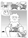  2021 al_(nik159) alpaca anthro bottomwear camelid cellphone clothed clothing comic erection erection_under_clothing foreskin fur genitals greyscale hi_res humanoid_genitalia humanoid_penis imminent_masturbation looking_down male mammal monochrome multiple_scenes nik159 penis phone poking_out shirt shorts sitting smartphone solo text topwear uncut url wool_(fur) 