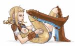  armor bad_id bad_pixiv_id blonde_hair boots braid breasts brown_footwear final_fantasy final_fantasy_xii lying medium_breasts no_bra penelo pon solo 