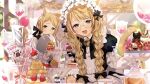  aliasing animal_ears braids cake catgirl food long_hair maid peach_punch tail twintails 