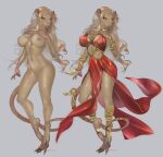  anthro aurelia_steele blonde_hair breasts clothed clothed/nude clothing dress female hair jewelry kiguri long_hair mammal murid murine nude rat red_clothing red_dress rodent solo yellow_eyes 