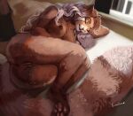  2021 ailurid anthro anus areola breasts digital_media_(artwork) eleacat female genitals hair inside light long_tail mammal nipples nude pawpads pussy red_panda sleeping smile solo 