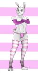  absurd_res anthro armwear clothing crossed_arms elbow_gloves gloves handwear hi_res lagomorph legomorph leporid lingerie long_socks lovemummification male mammal panties rabbit smile solo underwear william_roberts 