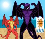  abs american_dragon:_jake_long anthro beach black_body black_hair black_scales dark_dragon_(american_dragon) disney dragon duo flexing flexing_bicep green_highlights hair highlights_(coloring) humanoid jake_long male muscular muscular_male nokamarau purple_body purple_hair purple_scales red_body red_scales reptile scales scalie seaside size_difference yellow_body yellow_eyes yellow_scales 