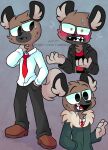  aggressive_retsuko anthro blush clothed clothing haida hyaenid male mammal multiple_poses necktie pose sanrio sharp_teeth spotted_hyena teeth toony vdru7 