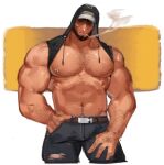  1boy abs bandaid bandaid_on_cheek bara bare_pectorals beard black_hair bulge cyphers damian_doyle_(cyphers) dark_skin dark_skinned_male facial_hair gomtang large_pectorals male_cleavage male_focus male_pubic_hair mature_male mohawk muscular muscular_male navel navel_hair nipples pectorals penis pubic_hair short_hair sideburns sidepec solo stomach stubble thick_thighs thighs third-party_source 