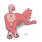  anthro anus backsack balls black_pawpads butt canid canine canis domestic_dog erection fur furmazing genitals male mammal pawpads paws penis perineum pink_body pink_fur presenting presenting_anus presenting_hindquarters presenting_penis raised_tail simple_background solo 