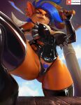  activision anthro bandicoot bedroom_eyes big_breasts big_butt blue_hair boots bra breasts butt clothing crash_bandicoot_(series) dominatrix ear_piercing female footwear hair hand_on_hip hanging_breasts hi_res high_heeled_boots high_heels leather legwear mammal marsupial melee_weapon mohawk narrowed_eyes piercing pirate_tawna piratefoxbox pubes raised_leg rubber seductive solo spiked_bra spikes sword tawna_bandicoot thick_thighs thigh_boots thigh_highs thong underwear video_games weapon 