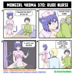  4koma absurd_res angry animal_humanoid bandage bed bedding big_breasts black_hair blanket blonde_hair bodily_fluids breasts cat_humanoid chinese_text cleavage clothed clothing comic cum cum_in_pussy cum_inside cum_on_breasts doctor duo english_text engrish erection felid felid_humanoid feline feline_humanoid female female_on_top female_penetrated fur furniture genital_fluids greenteaneko hair hi_res human human_on_humanoid humanoid humor inner_ear_fluff interspecies male male/female male_on_bottom male_penetrating male_penetrating_female mammal mammal_humanoid nurse on_bottom on_top open_mouth penetration pillow pregnant purple_body purple_fur purple_hair sex syringe tears text titfuck toony tray tsundere tuft url vaginal 