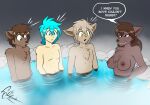  anthro basitin bathing blue_eyes blue_hair breasts brown_body brown_eyes brown_fur brown_hair canid canine canis chest_tuft dekaisen female fur gradient_background group hair heterochromia hi_res hot_spring human implied_incest keith_keiser male mammal natani nipples open_mouth pecs rock signature simple_background smug speech_bubble surprised_expression tan_body tan_fur trace_legacy tuft twokinds water webcomic wolf yellow_eyes zen_(twokinds) 