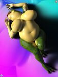  amphibian anthro beatrice_(loneclaw) belly big_belly big_breasts breasts daz3d daz_3d daz_studio female frog hi_res huge_breasts laying_on_ground loneclaw lying on_back overweight overweight_anthro overweight_female solo thick_thighs wide_hips 