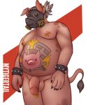  balls blizzard_entertainment body_hair chest_hair chub_(disambiguation) chubby_male domestic_pig genitals hairy male mammal mytigertail nipple_piercing nipples overwatch overweight overweight_male penis piercing pigtails roadhog_(overwatch) solo suid suina sus_(pig) tattoo video_games 