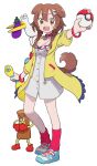  animal_collar animal_ears bone_hair_ornament boxing_gloves bracelet braid breasts brown_eyes brown_hair cleavage collar commentary_request dog_ears dog_girl dog_tail dress eggplant hair_ornament highres holding hololive inugami_korone jacket jewelry medium_breasts open_mouth poke_ball poke_ball_(basic) pokemon red_legwear shoes smile sneakers socks tail twin_braids virtual_youtuber white_dress yellow_jacket yoshida_on 