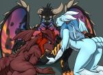  anthro capcom elder_dragon fellatio female furball_(artist) group looking_at_viewer male male/female male/male monster_hunter nergigante oral penile sex snaggle_tooth teostra video_games wings 