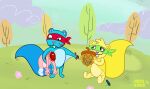  absurd_res anthro blood blue_body blue_fur bodily_fluids duo flying_squirrel fur gore grimdark happy_tree_friends hi_res mammal marykimer rodent sciurid simple_background splendid_(htf) yellow_body yellow_fur 