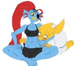  alphys anthro blush bodily_fluids clothing duo dzkamil40 female hi_res smile sssonic2 sweat undertale undyne video_games 