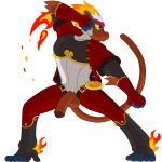  anthro balls clothing fire fur genitals hair infernape jacket male mammal muscular muscular_anthro muscular_male nintendo notkastar penis pok&eacute;mon pok&eacute;mon_(species) pose primate smile solo text topwear video_games 