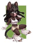  anthro black_hair bottomwear breasts brown_body chibi clothing crop_top draft_horse equid equine female grey_eyes hair hi_res horse mammal shire shirt shorts solo topwear volodyanocturne white_body 