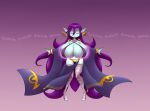  better_version_at_source big_breasts breasts elfdrago eyes_closed female genie hair hi_res huge_breasts humanoid humanoid_pointy_ears purple_hair shantae_(seer_form) solo sound_effects standing text 