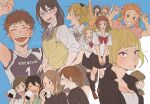  2015 6+girls arms_up black_hair black_jacket black_legwear black_shirt blonde_hair blush bow bowtie breasts brown_hair closed_eyes dated eating facing_viewer food freckles glasses grin haikyuu!! hair_ornament heart highres hinata_natsu hirama_asuka holding holding_food jacket kuribayashi_runa long_hair looking_at_viewer low_twintails michimiya_yui mikkabouzu_(kisarisa) misaki_hana miyanoshita_eri mole mole_under_mouth multiple_girls nametsu_mai onigiri orange_hair otaki_mako ponytail red_lips school_uniform shimizu_kiyoko shirofuku_yukie shirt shoes short_hair skirt smile sportswear suzumeda_kaori sweatdrop sweater_vest tanaka_saeko_(haikyuu!!) teeth twintails ujiie_manaka v volleyball_uniform yachi_hitoka 