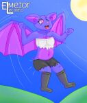  anthro black_clothing black_legwear black_tights chiropteran clothing elmejorlecheroart fan_character female flay legwear mammal moon purple_body purple_eyes purple_skin solo tight_clothing tights young 