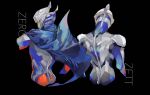  2boys absurdres back black_background blue_cape cape character_name english_text highres male_focus multiple_boys niza simple_background ultra_series ultraman ultraman_(1st_series) ultraman_zero ultraman_zero_beyond 