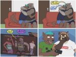  anthro boomer_(nanoff) canid canine canis clothing comic father father_and_child father_and_son felid female group hi_res hug karen_(nanoff) laugh male mammal miles_(nanoff) musclegut muscular muscular_male nanoff pantherine parent parent_and_child phone procyonid profanity raccoon robbie_(nanoff) shirt son tailwag tank_top tiger topwear walking wolf zoomer_(nanoff) 