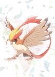  bird closed_mouth full_body gaupyo gen_1_pokemon highres leaf mega_pidgeot mega_pokemon no_humans orange_eyes pidgeot pokemon pokemon_(creature) solo talons twitter_username 