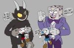  ? animate_inanimate black_fur brother brothers clothed clothing cuphead_(character) cuphead_(game) demon dialogue english_text footwear fur gloves grey_background group horn king_dice larger_male male mugman nude object_head one_eye_closed shoes shorts sibling simple_background size_difference smaller_male speech_bubble text the_devil_(cuphead) toxic-boner video_games wink yellow_eyes 