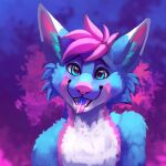  1:1 2020 berube berubeswagos black_lips blue_body blue_eyes blue_fur bust_portrait candy canid canine dessert digital_media_(artwork) fluffy food fox fur hair hi_res lips lollipop looking_at_viewer male mammal multicolored_body multicolored_fur open_mouth pink_body pink_fur pink_hair portrait simple_background solo tongue tongue_out white_body white_fur 