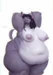 anthro areola belly belly_overhang big_belly black_hair breasts camilla_(emberwick) emberwick female hair hands_behind_head hi_res looking_at_viewer mammal navel nipples nude obese obese_anthro obese_female one_eye_closed overweight overweight_anthro overweight_female signature simple_background solo white_background 