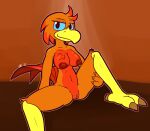  2021 3_toes amara_(windborn) anthro avian beak big_breasts big_nipples bird black_eyes blue_sclera breasts brown_claws claws feathers feet female finger_claws genitals hair hand_on_leg hand_on_thigh hi_res hind_toe looking_at_viewer markings nipples non-mammal_breasts nude orange_body orange_feathers orange_hair pink_pussy pussy red_body red_feathers red_hair red_markings red_nipples sitting smile solo spread_legs spreading tail_feathers talons thick_thighs toe_claws toes ultilix yellow_beak 