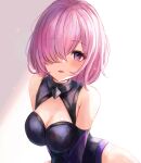  1girl blush breasts cleavage fate/grand_order fate_(series) hair_over_one_eye leonmandala looking_at_viewer mash_kyrielight medium_breasts pink_hair purple_eyes short_hair solo upper_body 