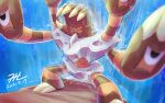  barbaracle claws closed_eyes commentary_request dated gen_6_pokemon no_humans null_suke pokemon pokemon_(creature) signature solo standing water 