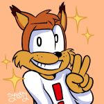  ! 1:1 2017 anthro bubsy bubsy_(series) cheek_tuft clothing digital_media_(artwork) ear_tuft facial_tuft gesture grin looking_at_viewer male orange_background shaded shirt signature simple_background smile solo star syaokitty topwear tuft v_sign video_games white_clothing white_shirt white_topwear 