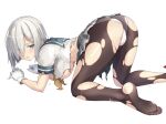  anthropomorphism breasts hamakaze_(kancolle) kantai_collection nipples panties pantyhose sakana school_uniform skirt torn_clothes underwear white 