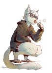  absurd_res animal_crossing anthro candy clothed clothing dessert domestic_cat eyewear felid feline felis flip_flops food footwear fur hair heterochromia hi_res holding_object hoodie kkyattyu lollipop male mammal nintendo raymond_(animal_crossing) sandals simple_background solo topwear video_games 