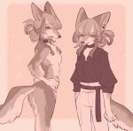  2021 anthro black_clothing black_shirt black_topwear bottomwear breasts butt canid canine chest_tuft clothed clothing collar ear_tuft featureless_breasts female fluffy fluffy_tail fox fully_clothed fur grey_body grey_fur grey_hair hair hand_on_hip kemono mammal multicolored_body multicolored_fur narrowed_eyes pants shiki_2p shirt simple_background small_breasts snout topwear tuft two_tone_body two_tone_fur white_body white_bottomwear white_clothing white_fur white_pants 
