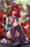  ahri animal_ears kitsune league_of_legends seifuku tail thighhighs tigrsasha 